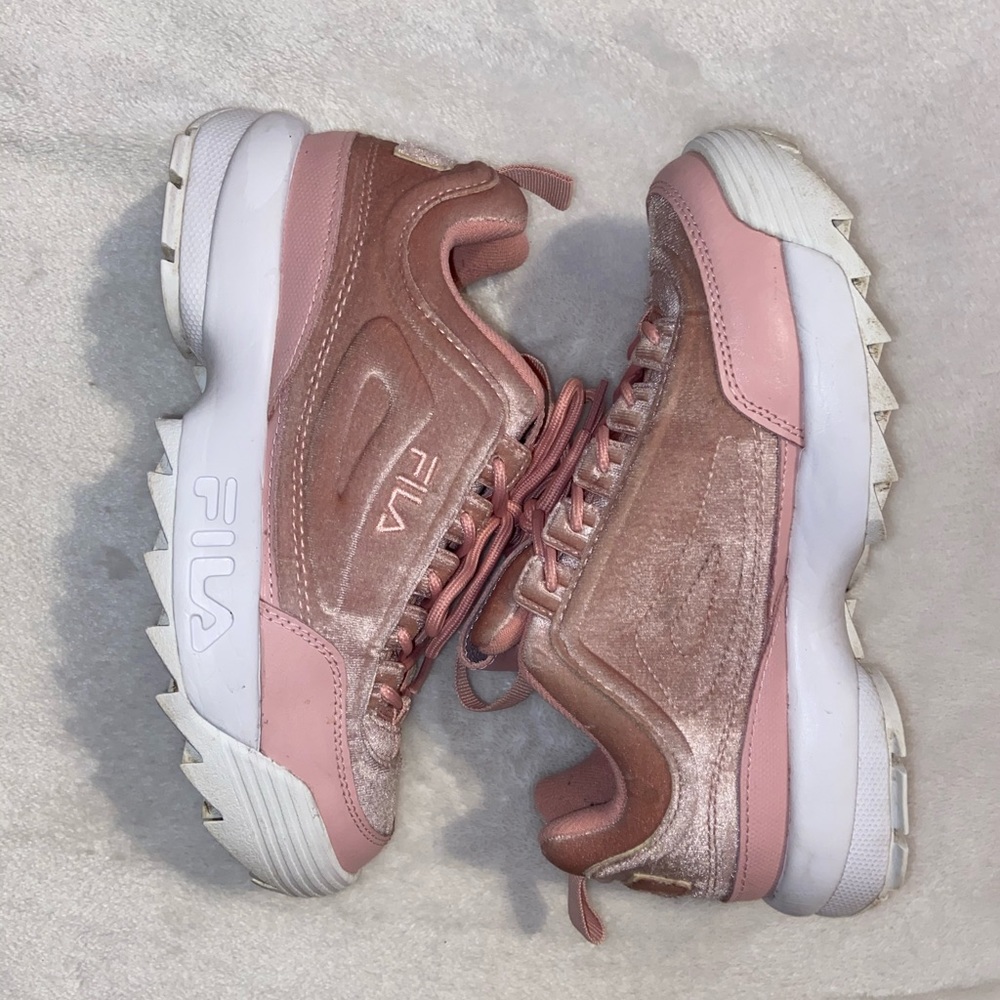 Pink velvet FILA disruptors